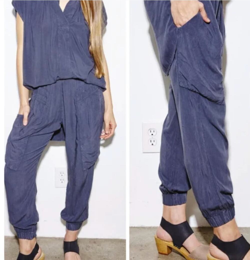 THE ODELLS | Navy Blue Slouch Lagenlook Jogger Harem Pants | Size Small